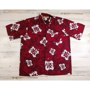 Vintage Y2K Billabong Shirt Mens XL Floral Hawaiian Ripstop Loop Collar Red